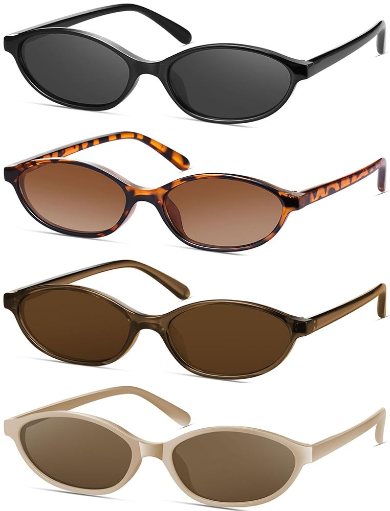 Retro Oval Cat Eye Sunglasses for Women Y2k Designer Trendy Narrow Shades UV protection Sun Glass... | Amazon (US)