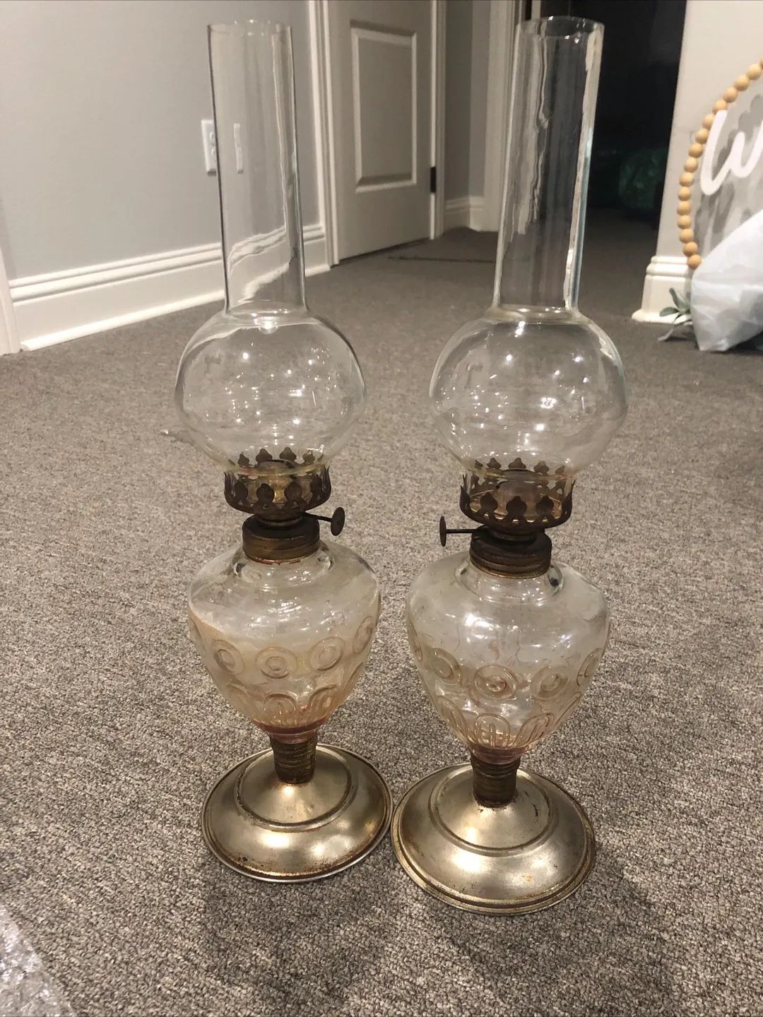 Matching Pair of Vintage Oil Lamps Brass and Amber Glass Very Good Condition - Etsy | Etsy (US)