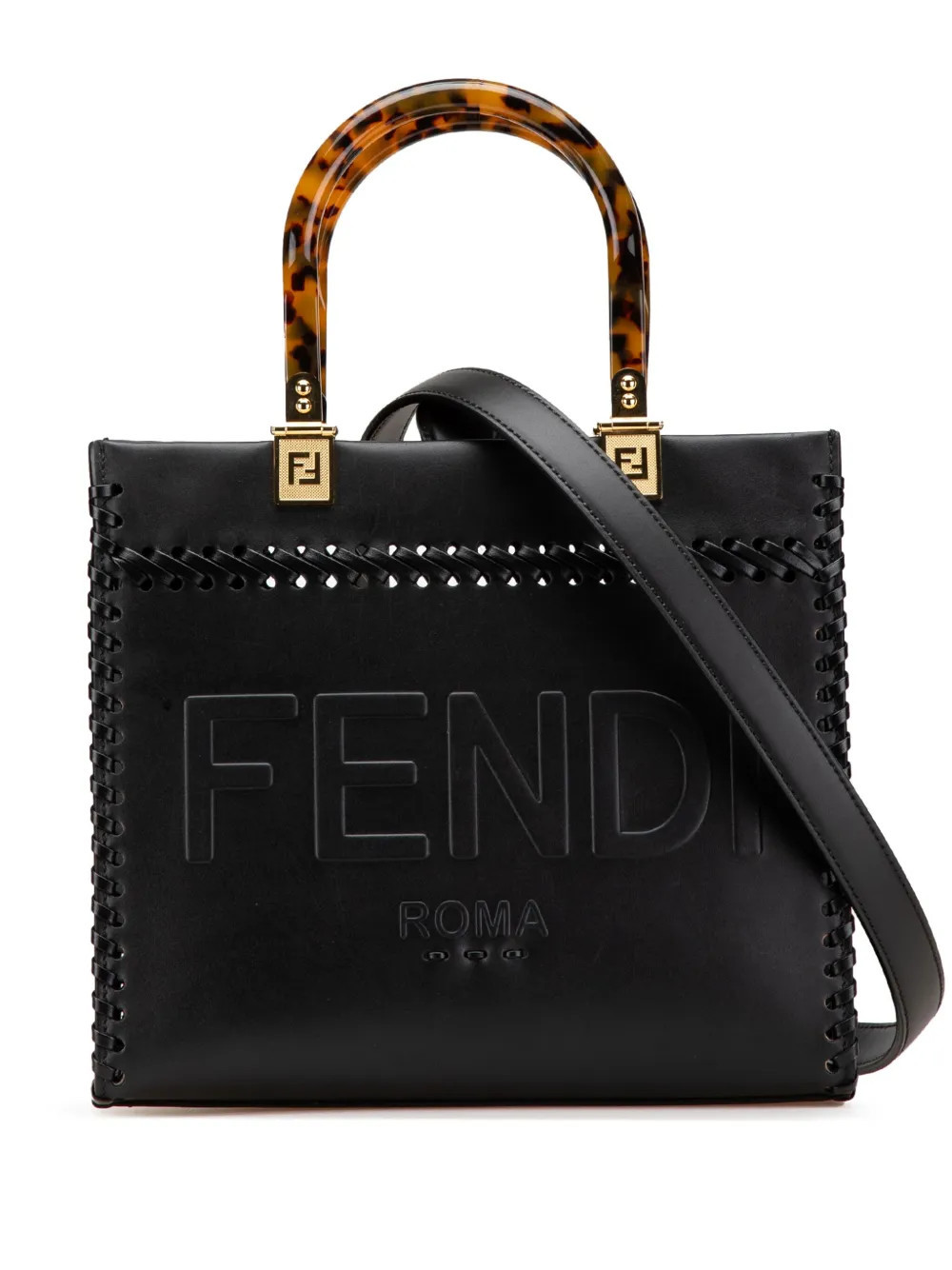 Fendi Pre-Owned 2010-2024 Small Whipstitch Leather Sunshine Shopper Tote satchel - Black | Farfetch Global