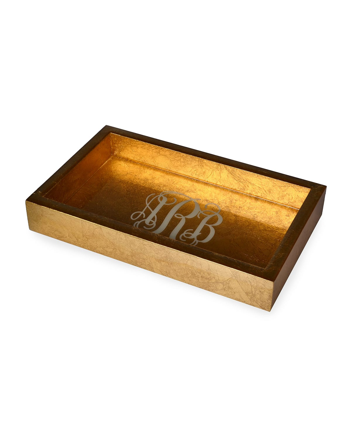 Eos Monogram Small Wood Rectangle Tray, Gold | Neiman Marcus