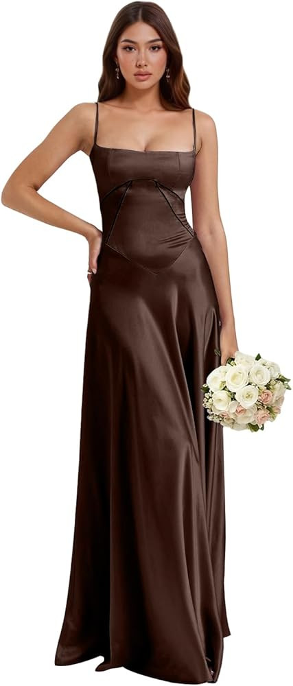 Spaghetti Straps Satin Bridesmaid Dresses for Women Sleeveless Corset Formal Evening Party Gowns | Amazon (US)