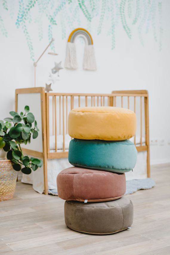 Small velvet round bean bag chair - toddler nursery floor cushion - stylish nursery decor pouf | Etsy (CAD)