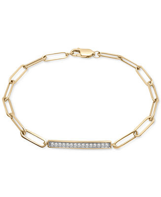 Diamond Bar Paperclip Link Bracelet  (1/6 ct. t.w.) in 14k Gold-Plated Sterling Silver | Macy's