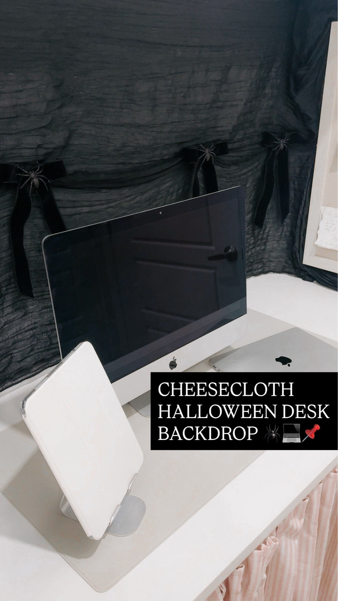 Link to the supplies for the easy & inexpensive cheesecloth backdrop! It’s so light so I found just regular pushpins will do! 

But since you’re layering them I recommend adding slack so it gives that draping effect and then I added bows to where the drapes start

#LTKHome #LTKSeasonal #LTKvlog