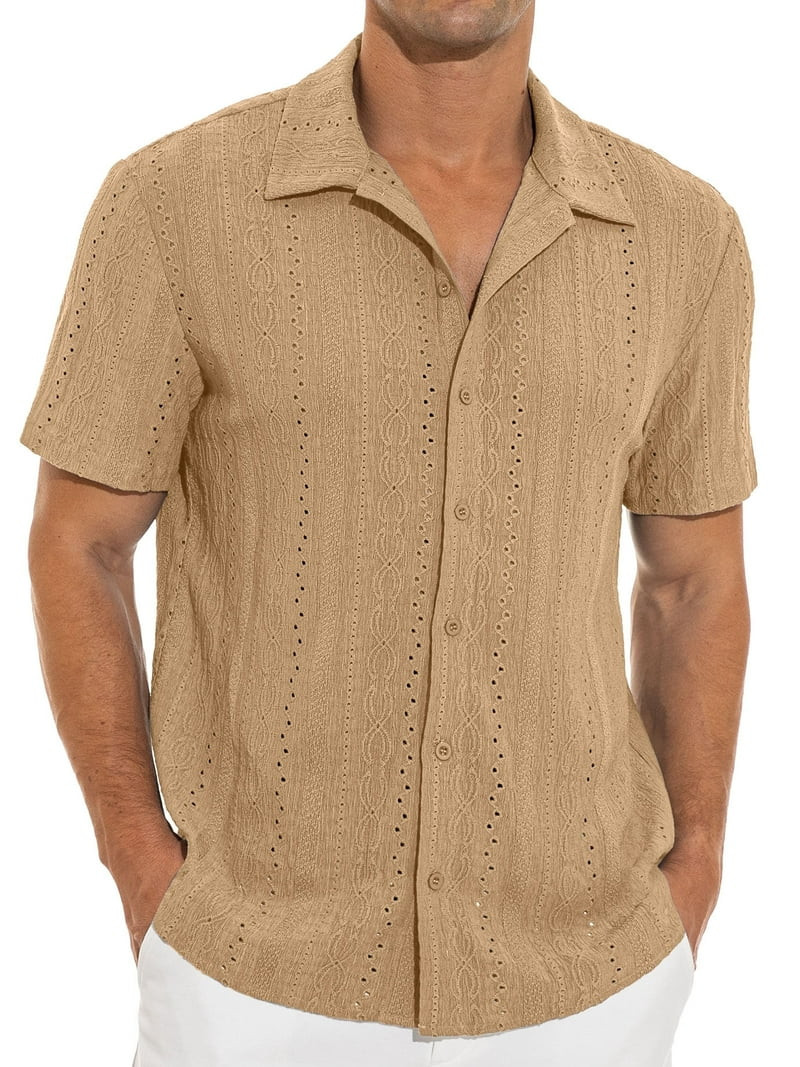 Iceglad Men's Casual Button Down Shirts Short Sleeve Shirts Vacation Beach Summer Hollow Out Tops | Walmart (US)