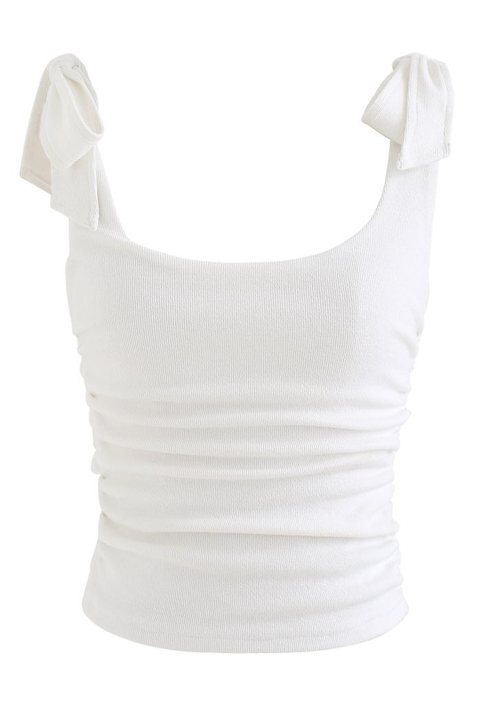 Ruched Side Tie-Bow Crop Cami Top in White | Chicwish
