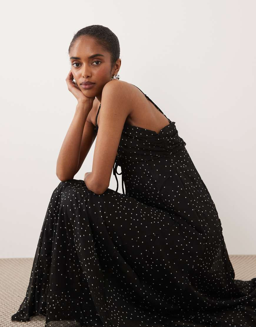 ONLY ruffles details maxi dress in black polka dots | ASOS (Global)