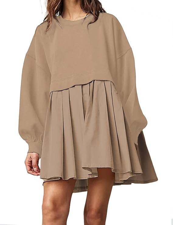 MISSACTIVER Women Oversized Sweatshirt Dress Patchwork Crewneck Long Sleeve Pullover Tops Flowy P... | Amazon (US)