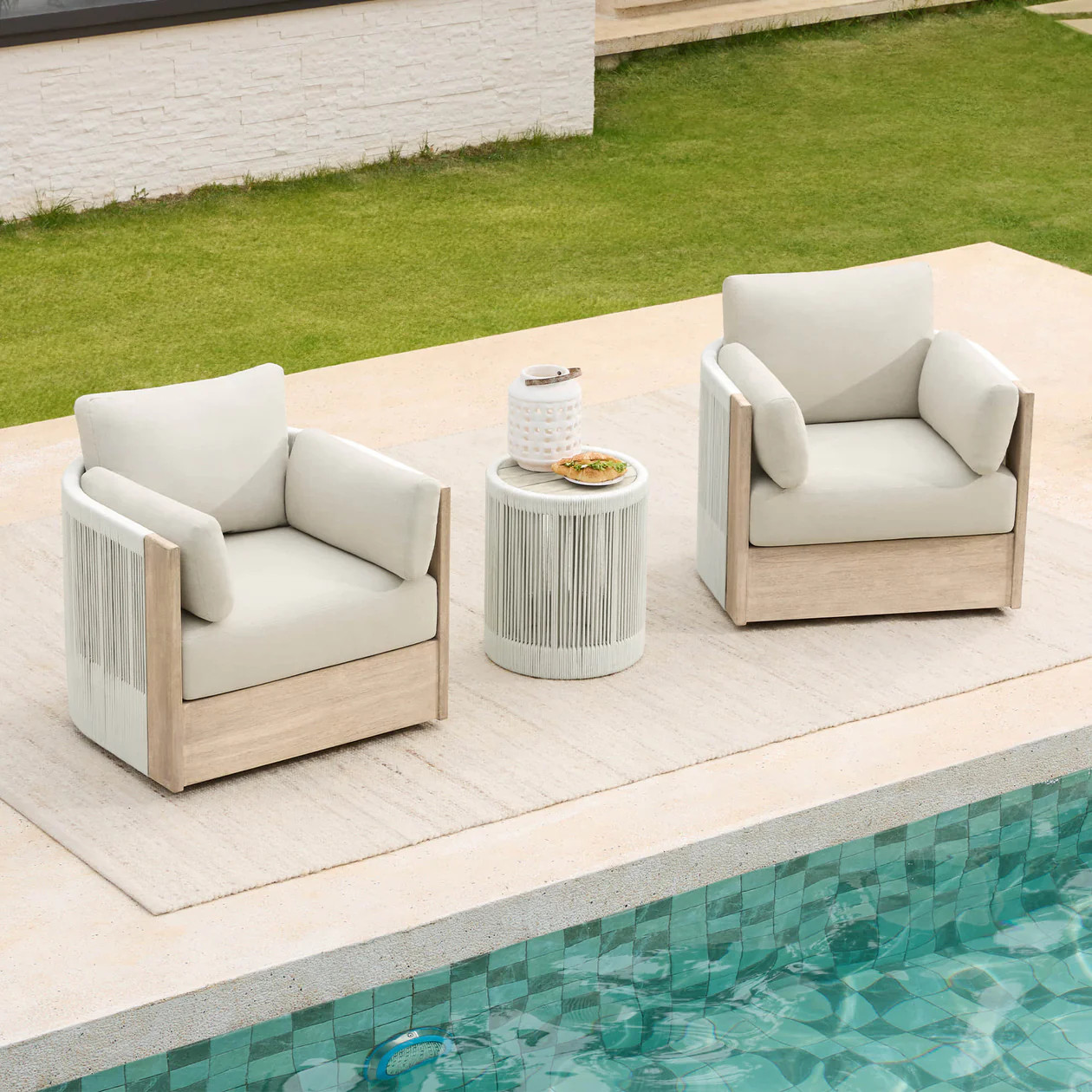 Clover Acacia Wood Rope Outdoor Bistro Set with Swivel Chair | Patio Seating | Chita