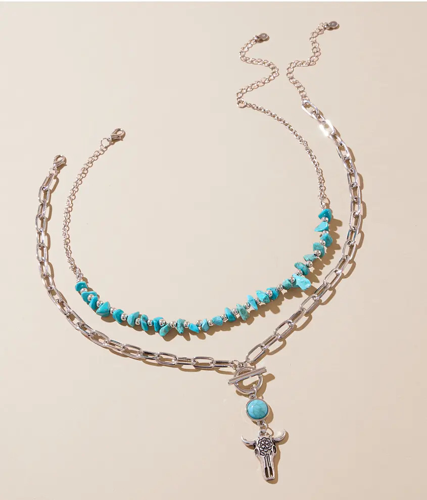 2 Pack Layered Western Necklace Set | Buckle
