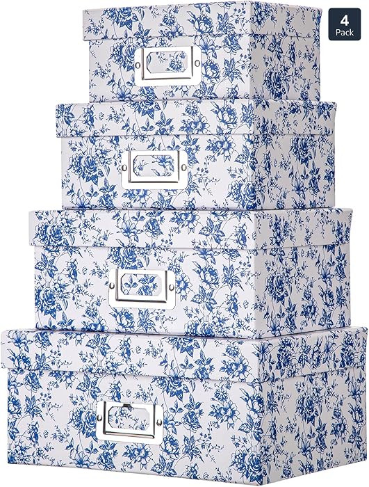Briful Blue and white Porcelain Storage Boxes, Photos Storage Boxes with Lids 4 in 1 Set Water-pr... | Amazon (US)