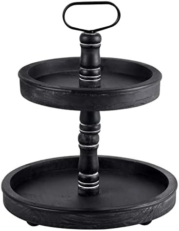 Funly mee Distressed Rustic Black Wood Two-Tier Tray with Metal Handle,Decorative Organizer for Kitc | Amazon (US)