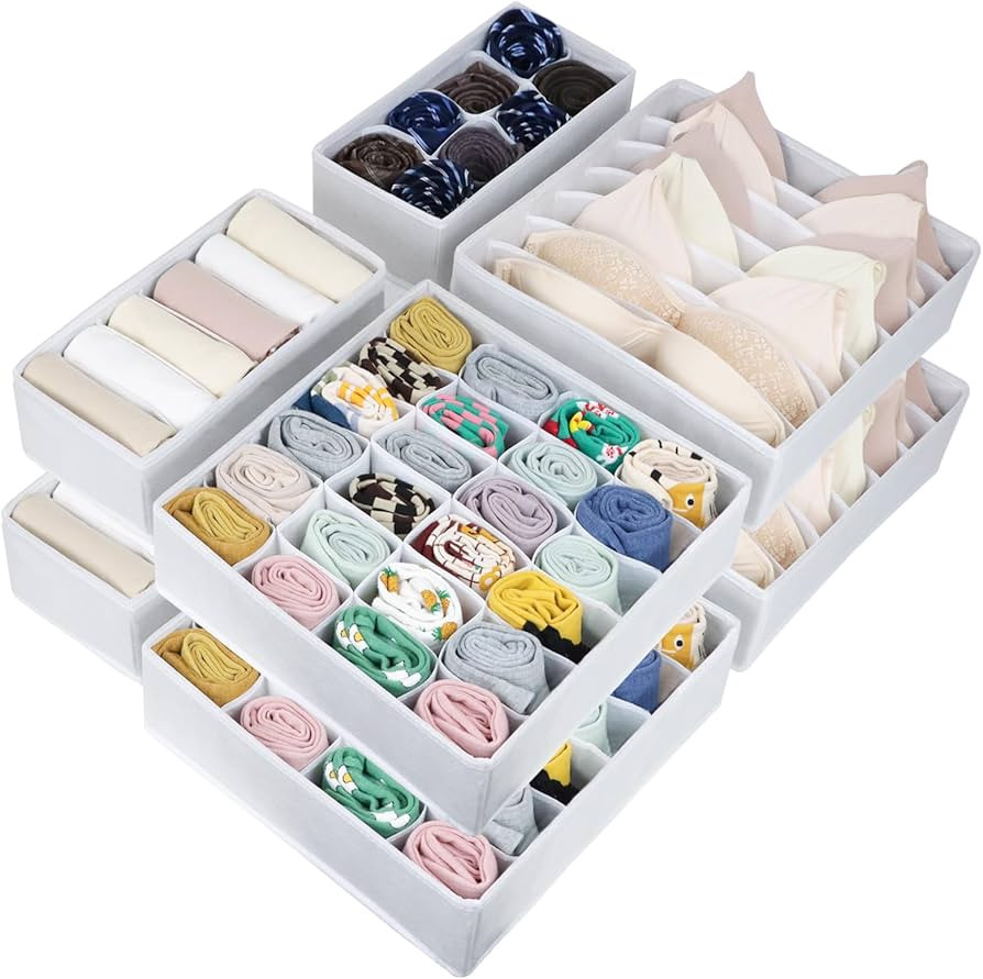 8 Packs Underwear Drawer Organizer Clothes, Foldable Bra Drawer Organizer Bins, 90 Cells Fabric C... | Amazon (US)