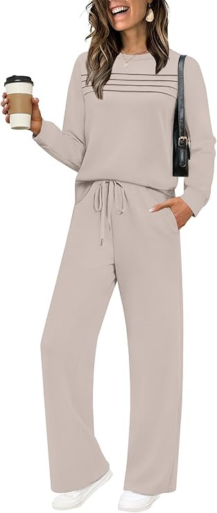 WIHOLL Women's 2 Piece Sets Sweatshirt Casual Travel Outfits Lounge Wide Leg Tracksuit Cozy Sweat... | Amazon (US)