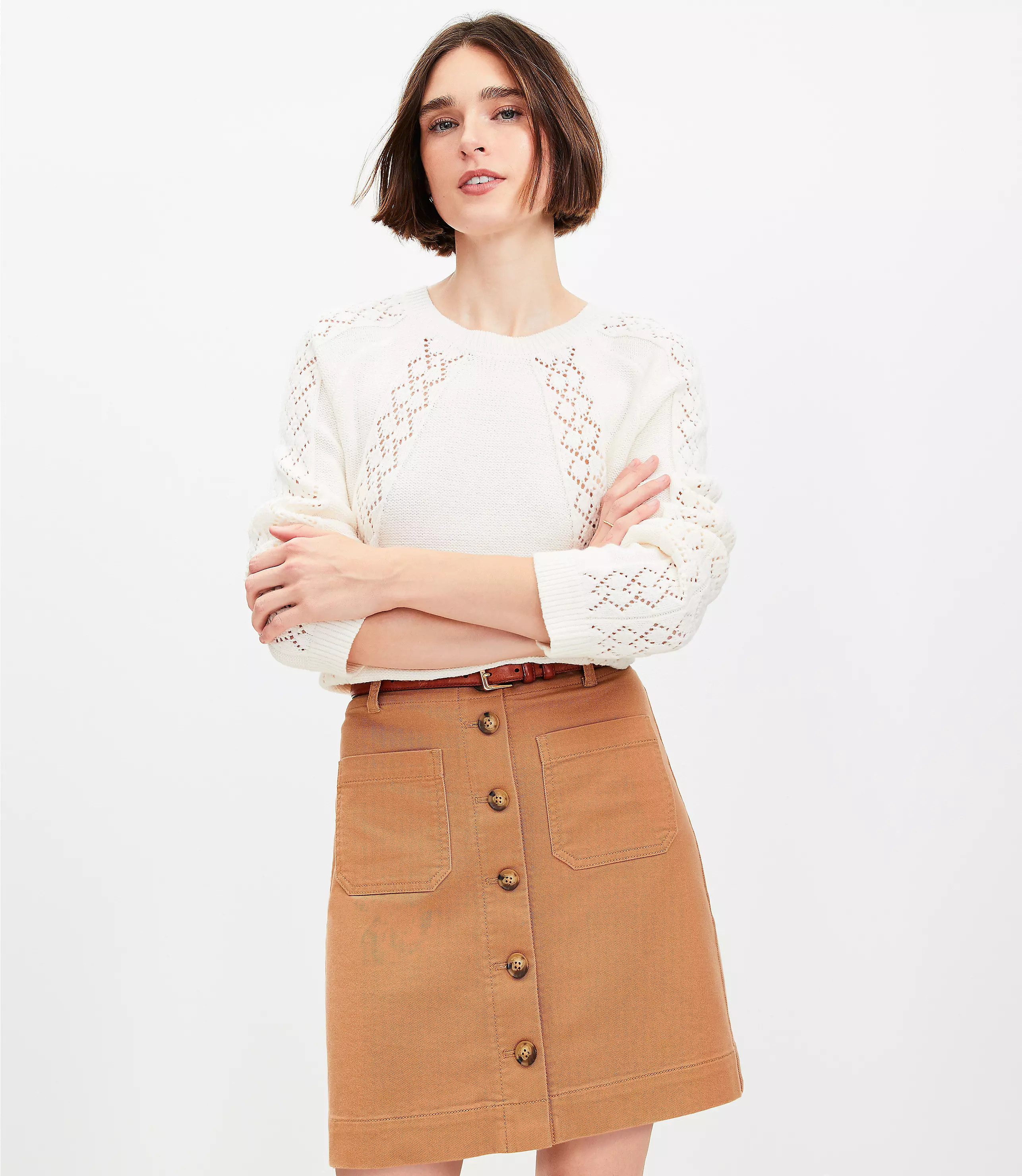 Geo Pointelle Crochet Sweater | LOFT