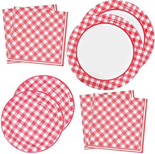 Red Gingham Party Supplies Tableware Set 50 9" Plates 50 7" Plate 100 Luncheon Napkin Disposable ... | Amazon (US)