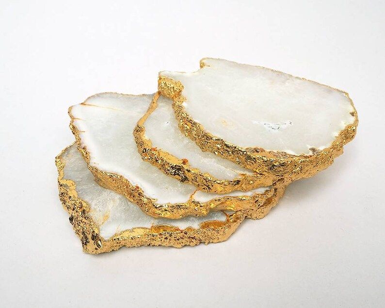 White Agate Coaster Gold Electroplated.Agate Slice.Quartz | Etsy | Etsy (US)