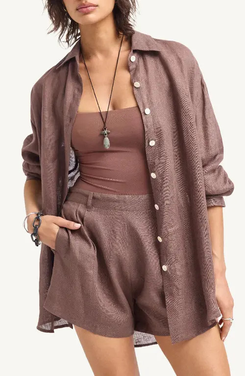 Vitamin A® Playa Oversize Linen Cover-Up Shirt in Mocha Brown at Nordstrom, Size Small | Nordstrom