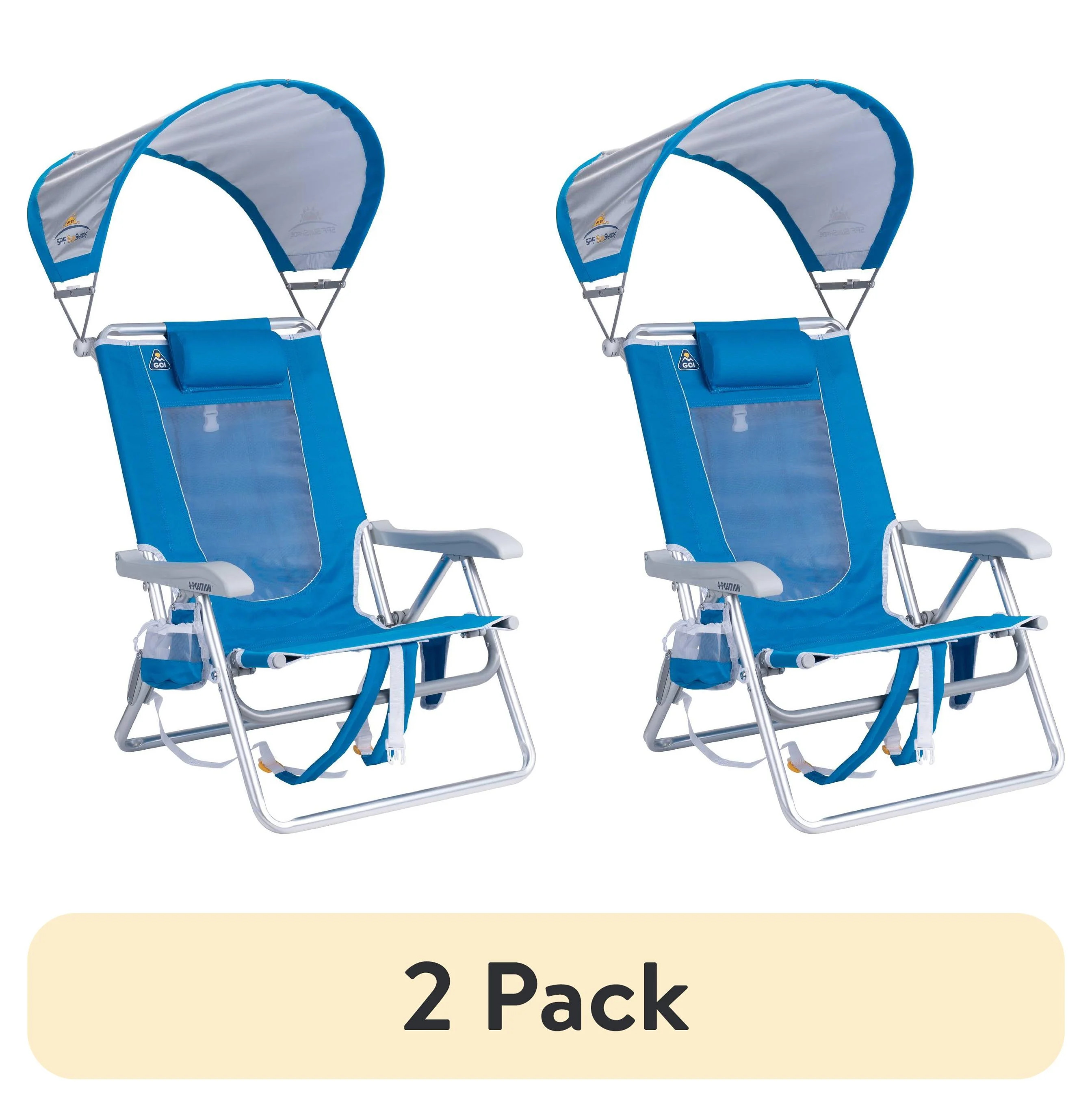 (2 pack) GCI Outdoor SunShade Backpack Beach Chair Reclining Low Profile Seat with Canopy, Saybro... | Walmart (US)