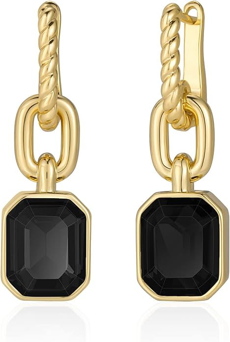 Mesovor Gold Crystal Hoop Earrings for Women Trendy, 18K Gold Plated Hoop Earrings | Emerald Gree... | Amazon (US)