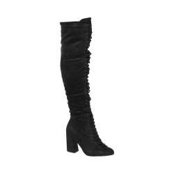 Women's Beston Paper-3 Lace Up Over the Knee Boot Black Faux Suede | Bed Bath & Beyond