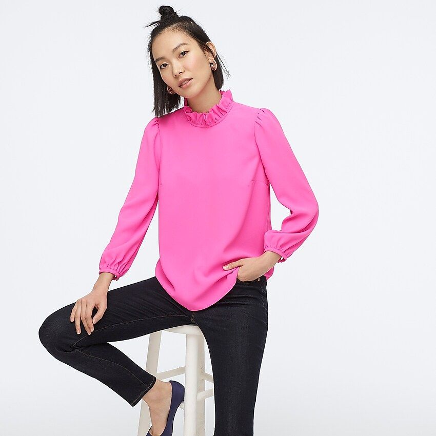 Long-sleeve ruffle-neck top in 365 crepe | J.Crew US