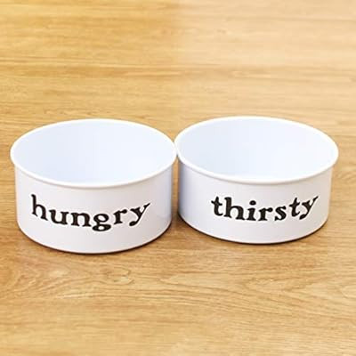 The Lakeside Collection Hungry/Thirsty White Pet Bowls for Food, Water, Dogs and Cats - Set of 2 | Amazon (US)
