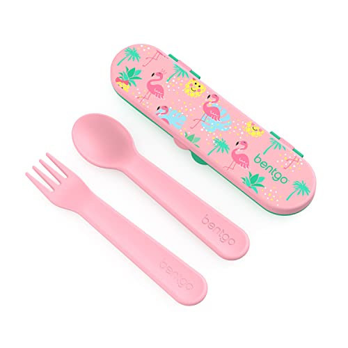 Bentgo® Kids Plastic Utensil Set - Reusable Fork, Spoon & Storage Case, PFAS- & BPA-Free, Easy-Grip Handles, Lightweight, Dishwasher Safe, School Lunch, Travel & On-the-Go (Tropical) | Amazon (US)