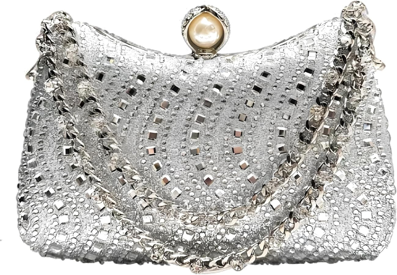 Women's Clutch Crystal Rhinestone Purse With Chain Pearl Clasp Evening Wedding Diamond Handbag | Amazon (US)
