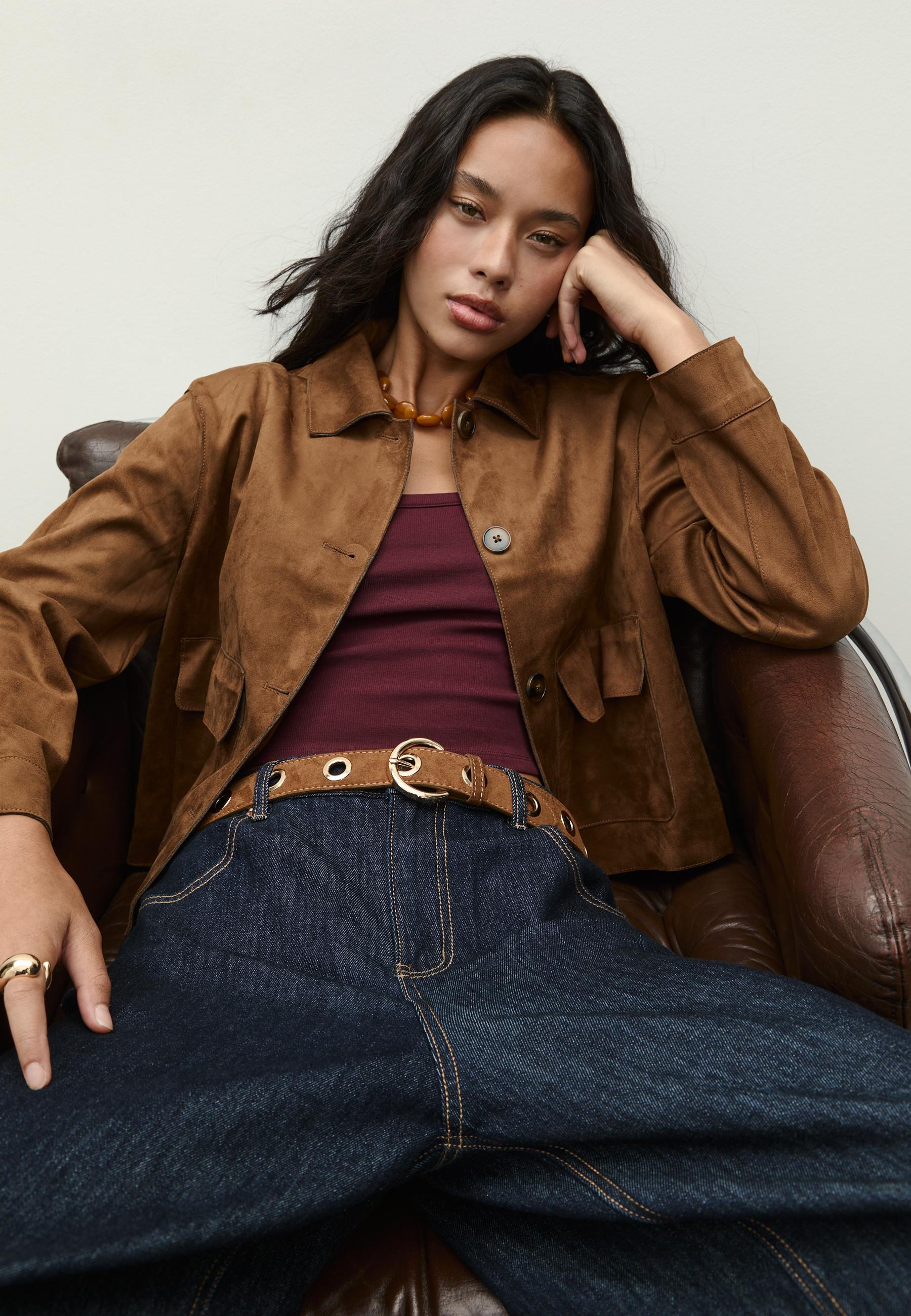 Faux suede jacket with pockets - Women's fashion | Stradivarius United Kingdom | Stradivarius (UK)