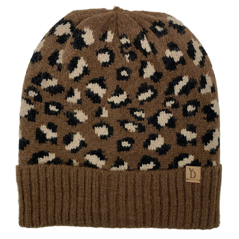 Empire Cove Winter Knit Ribbed Leopard Cuff Beanie - Brown - Walmart.com | Walmart (US)