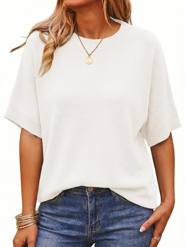 Saodimallsu Womens Short Batwing Sleeve Sweaters Oversized Crew Neck Casual Basic Knit Pullover T... | Amazon (US)