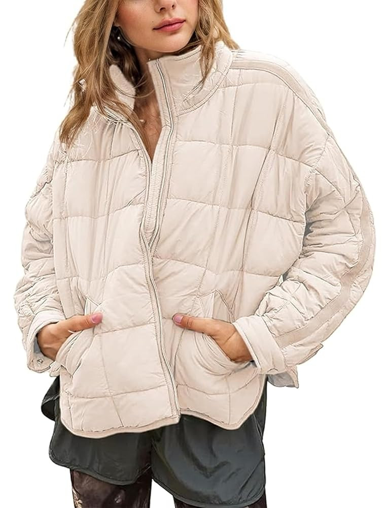 Omoone Women's Quilted Puffer Jacket Zip Up Oversized Lightweight Padded Down Coat Outerwear | Amazon (US)