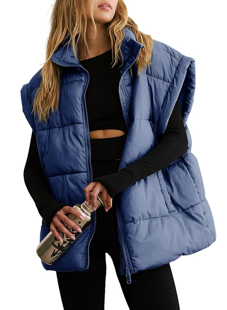 Dokotoo Women's Casual Winter Oversized Puffer Vest Stand Collar Flysleeve Insulated Padded Puffy... | Amazon (US)