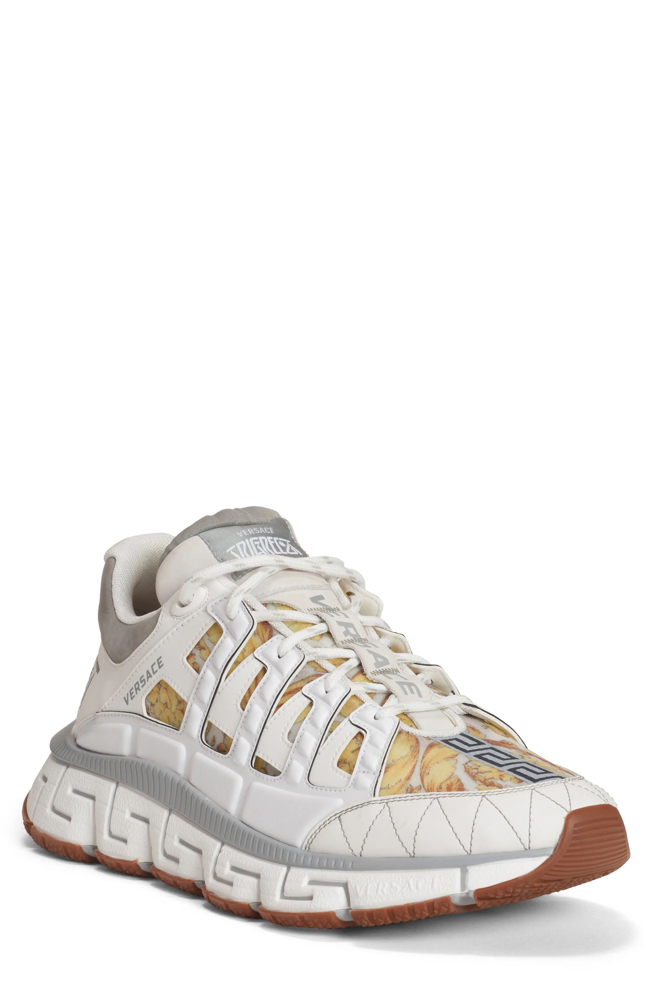 Versace First Line Versace Trigreca Low Top Sneaker in White Grey Gold at Nordstrom, Size 9Us | Nordstrom