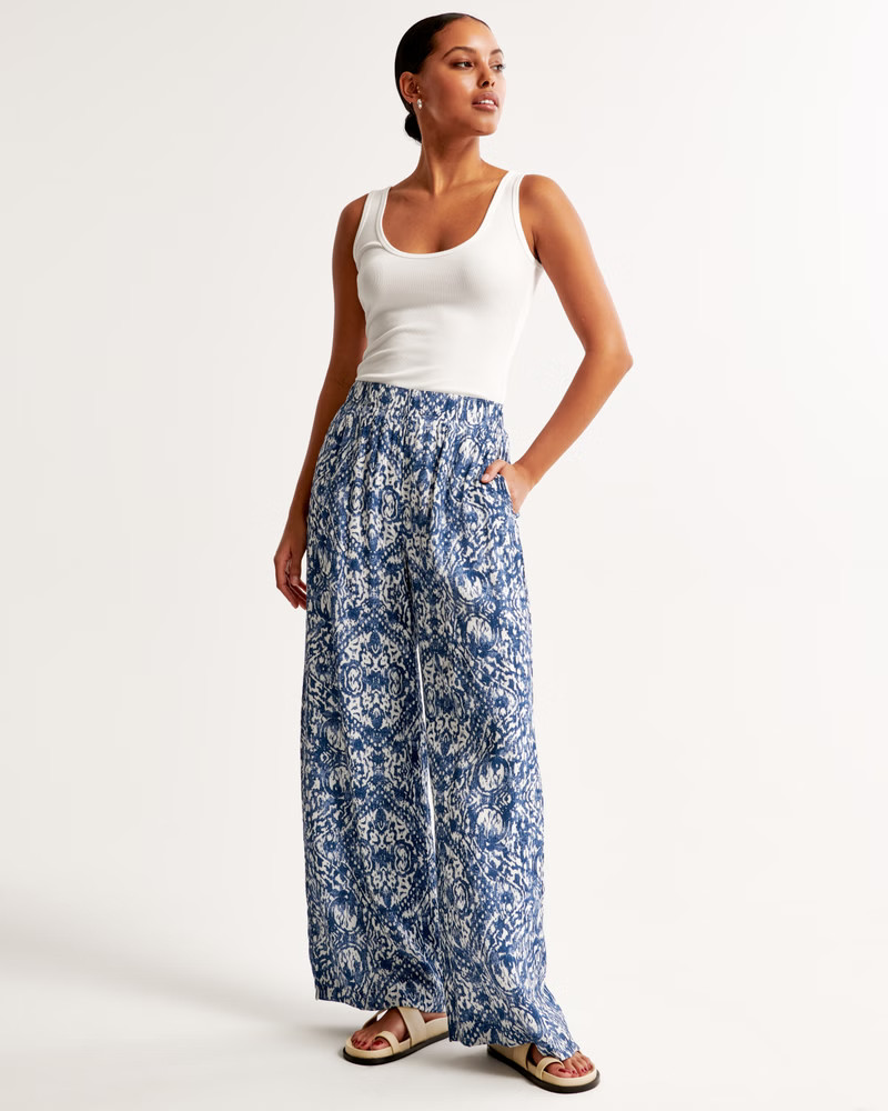 Crinkle Textured Pull-On Wide Leg Pant | Abercrombie & Fitch (US)