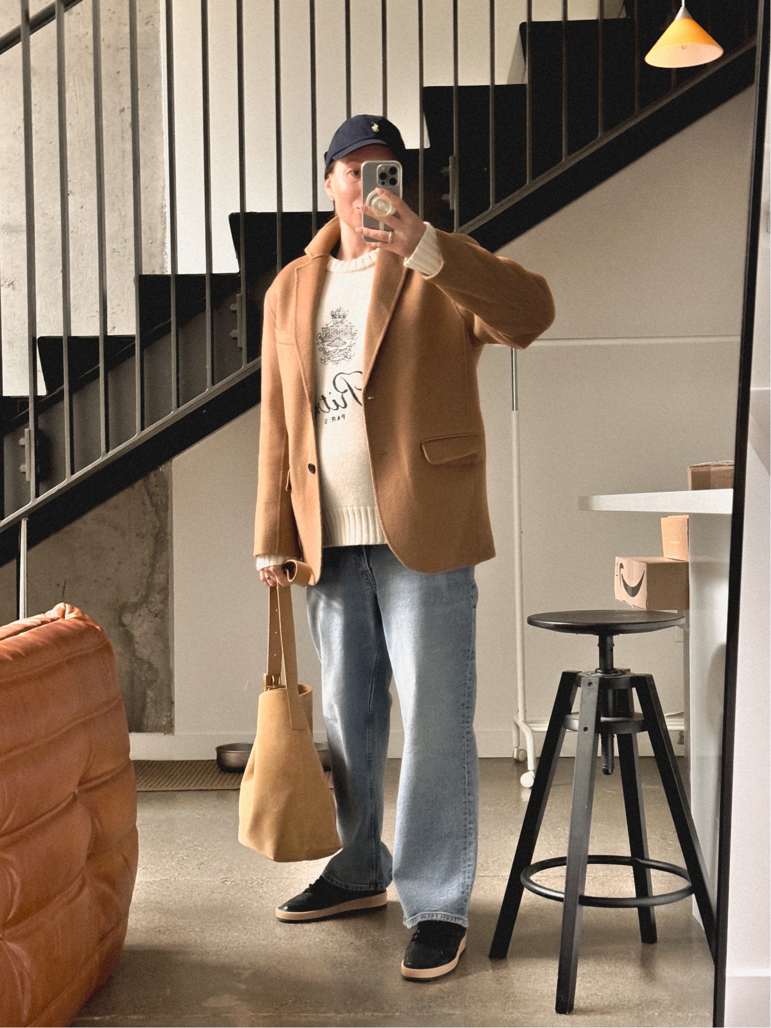 OOTD:
- Anine Bing Quinn blazer (grab it on sale at 24S right now!) 
- H&M maternity jeans (similar straight leg non maternity jeans linked)
- Golden Goose Ball star sneakers (similar styles by Autry & Reebok)
- Madewell Easential bucket tote in suede
- Polo Ralph Lauren cap in relay blue 
- Frame & Ritz cashmere sweater (similar and a lot more affordable hoteliers style sweaters and sweatshirts: by Abercrombie & Fitch Madeline Please Do Not Disturb sweater & Cafe de la lune - both excellent gift ideas for travel lovers and jet setters). 

#LTKSeasonal #LTKGiftGuide #LTKWorkwear
