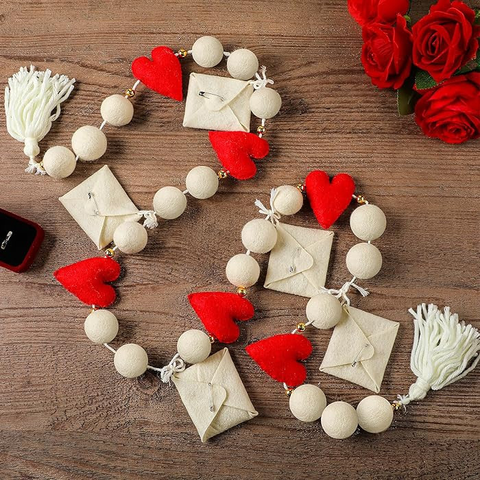 4.92ft Valentine's Day Garland Decorations Felt Heart Envelope Garland with Red Hearts Pom Pom Ba... | Amazon (US)