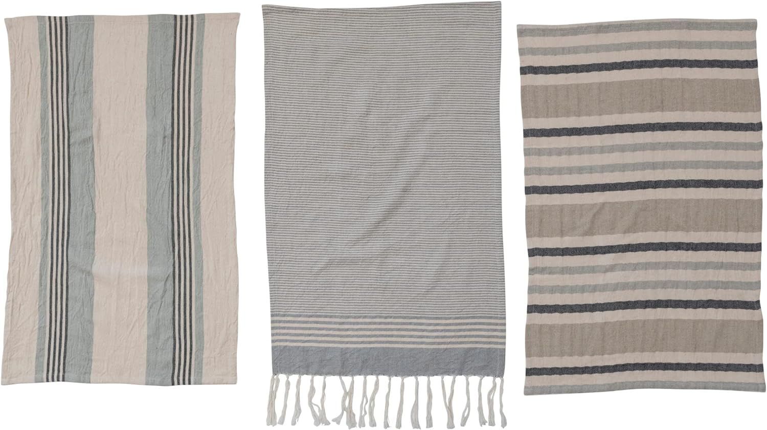 Creative Co-Op Cotton Stripes and Fringe, Set of 3 Styles Tea Towel, Multi | Amazon (US)