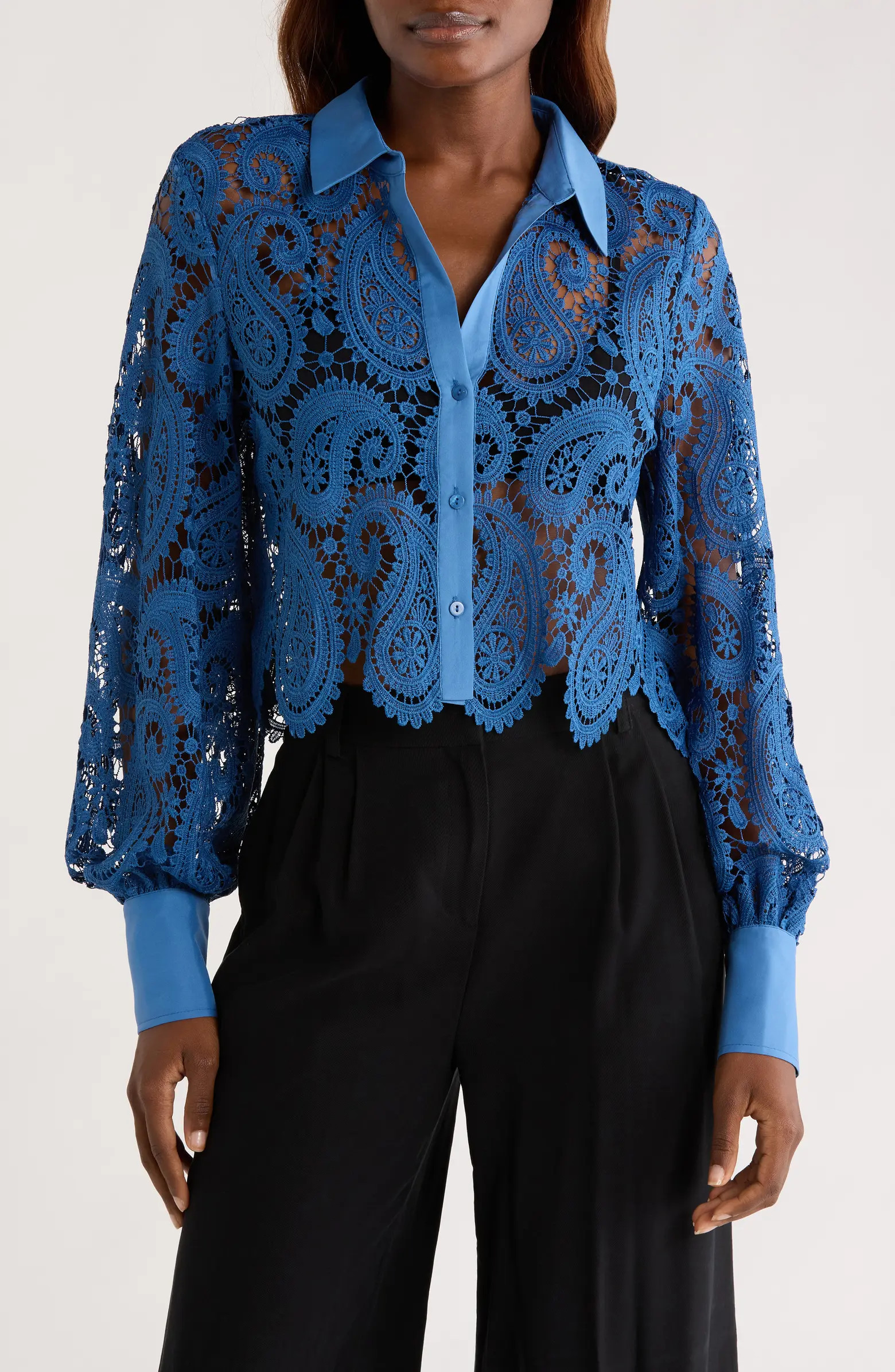 Odelia Lace Crop Button-Up Shirt | Nordstrom