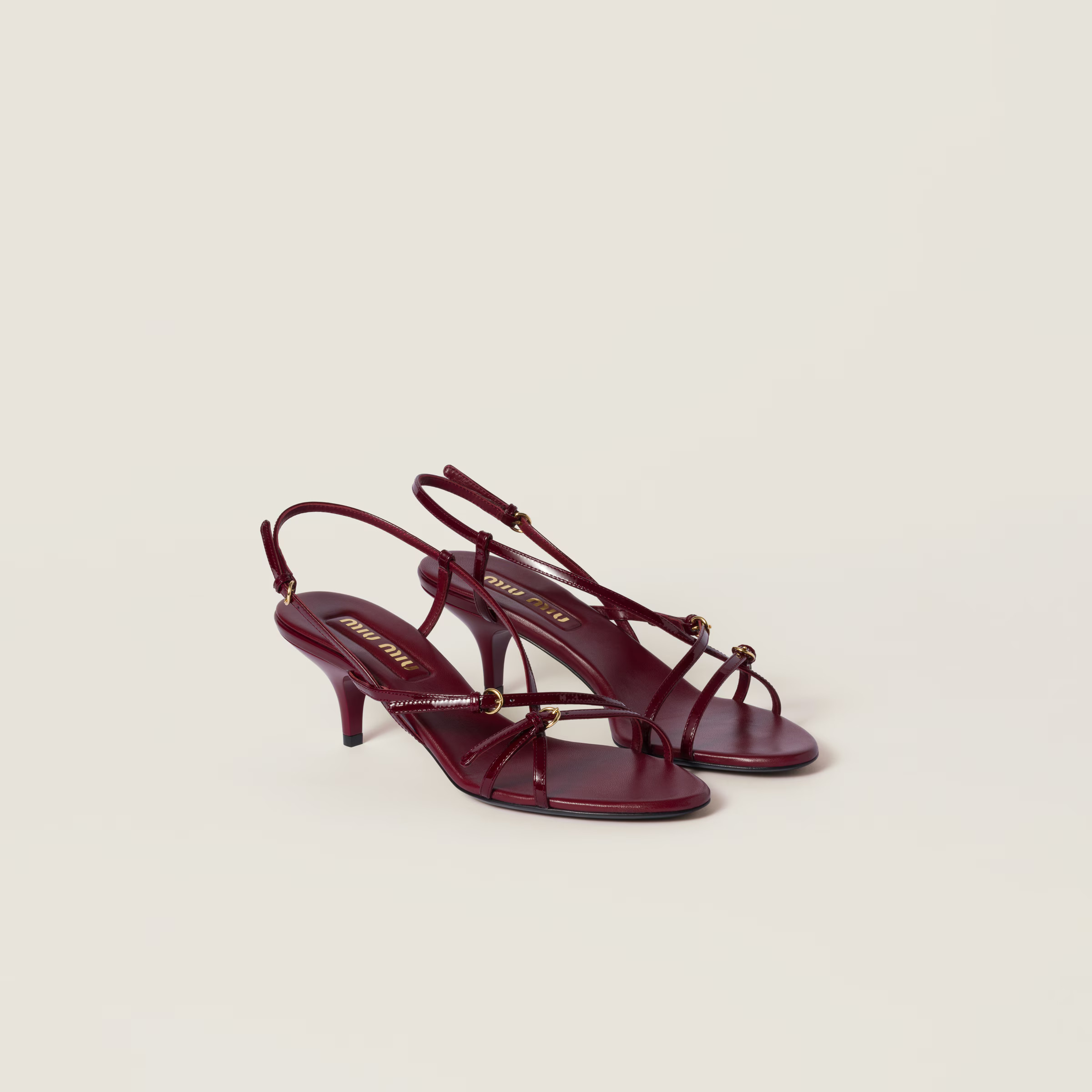 Crimson Patent Leather Sandals With Buckles | Miu Miu | Miu Miu US