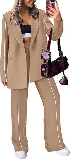PRETTYGARDEN Women's Fall Spring 2 Piece Blazer Outfits Business Casual Oversized Jacket Wide Leg... | Amazon (US)