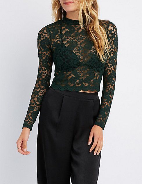 Lace Mock Neck Top | Charlotte Russe