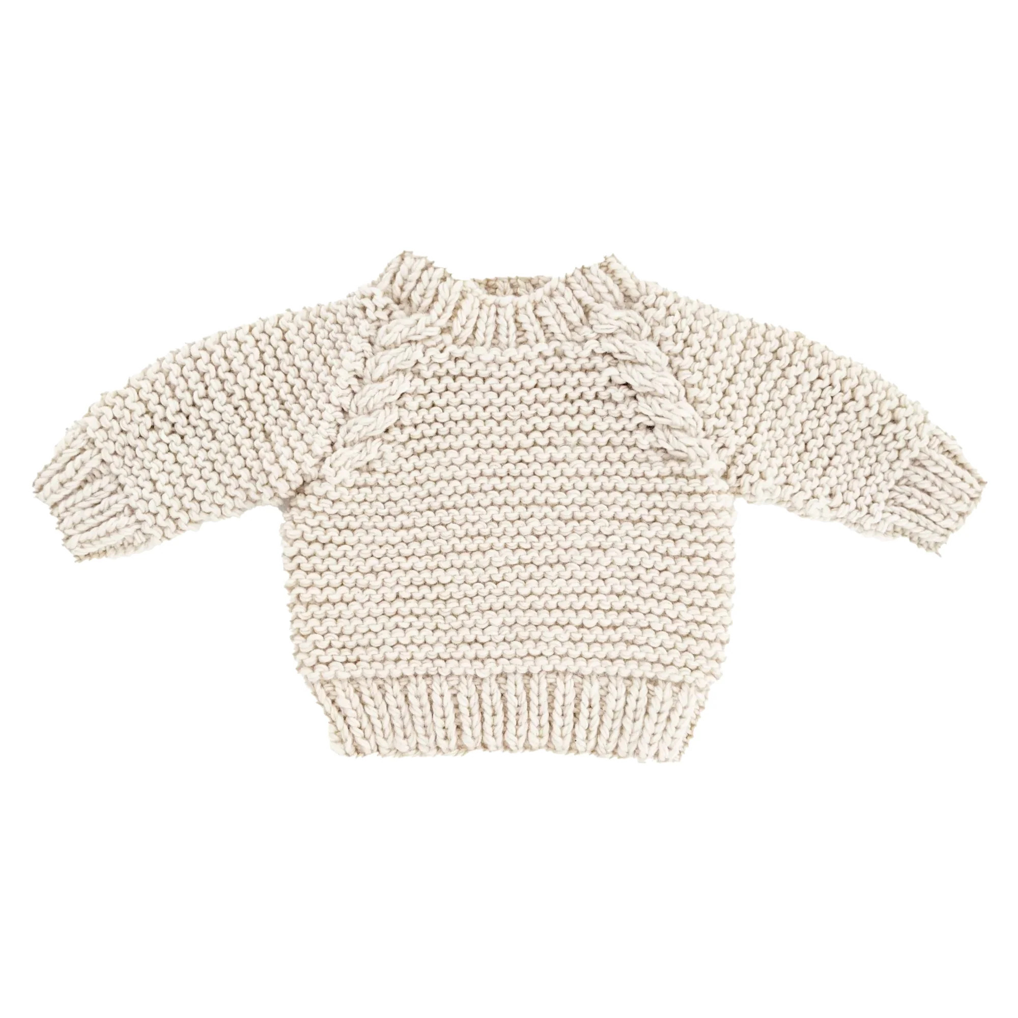 Crew Neck Garter Stitch Sweater, Natural | SpearmintLOVE