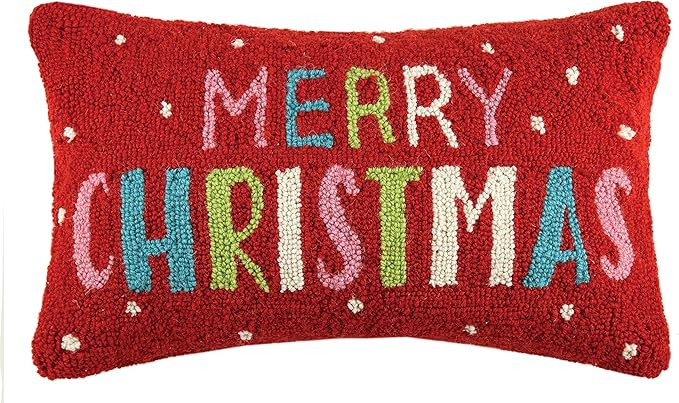 Peking Handicraft 31HRS2016C20OB Merry Christmas Hook Wool Lumbar Pillow, Multicolored | Amazon (US)