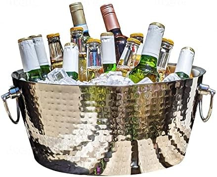 BREKX Hammered Stainless-Steel Beverage Tub, Double-Walled Insulated Anchored Drink Tub & Ice Buc... | Amazon (US)