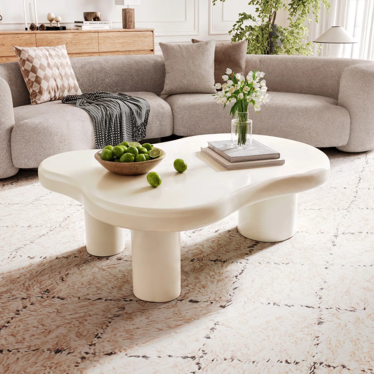 49" Nordic Cloud-Inspired Organic Shape Wooden Coffee Table | Wayfair North America