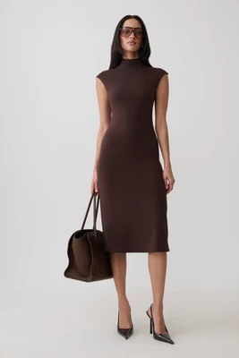 Noelle Sleeveless Roll Neck Midi Dress / Dark Chocolate | MESHKI | XXS | MESHKI US