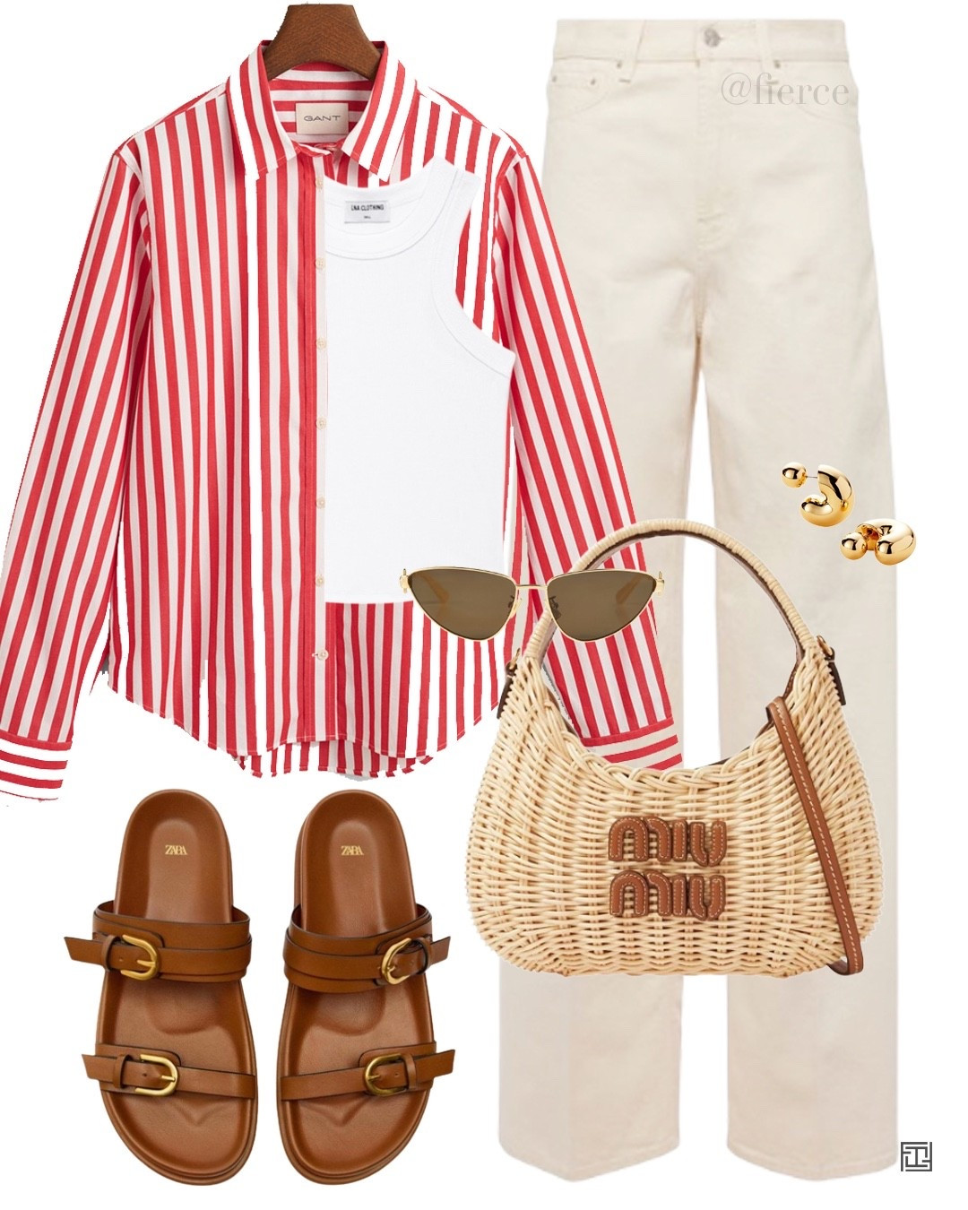 Red stripe shirt cream jeans white tank top brown sandals Miu Miu wicker summer bag casual spring summer outfit city break

#LTKsummer #LTKspring #LTKuk