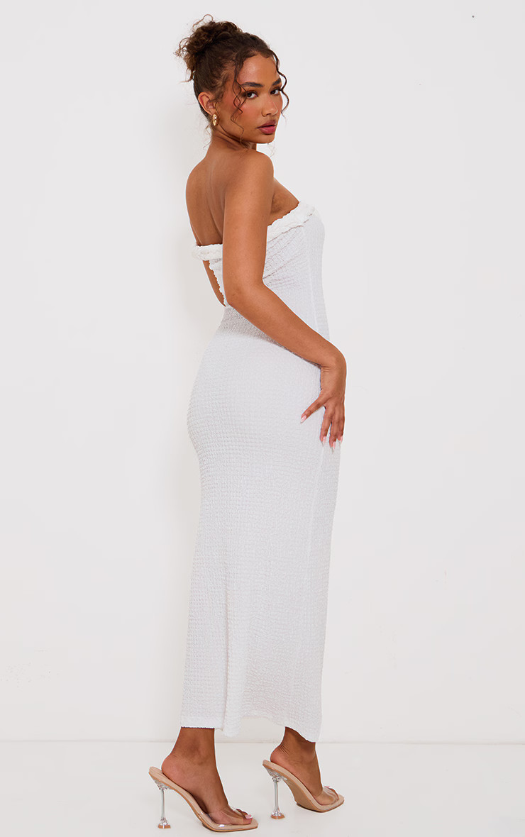 Petite White Textured Twist Detail Maxi Dress | PrettyLittleThing UK